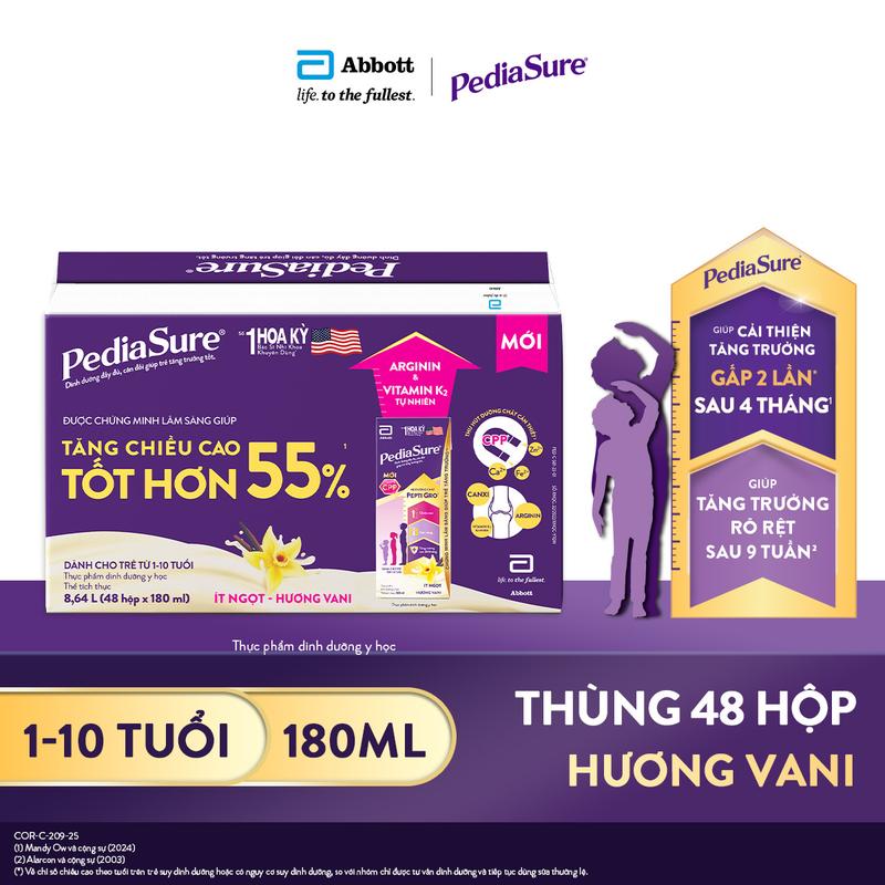  THÙNG 12 LỐC PEDIASURE PHA SẴN HƯƠNG VANI 180ML 