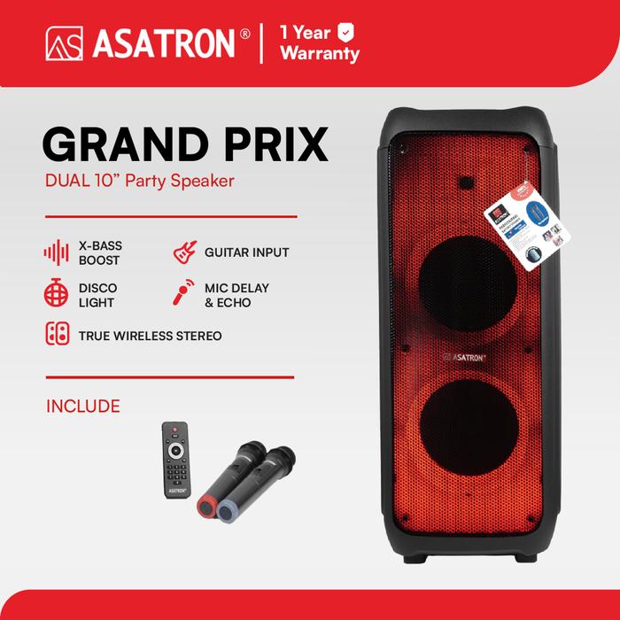 Gambar Asatron Grandprix Dual 10 Inch Bluetooth Party Speaker with 2 Wireless Mic Bass TWS dari Asatron Indonesia Kab. Bandung Barat Tokopedia