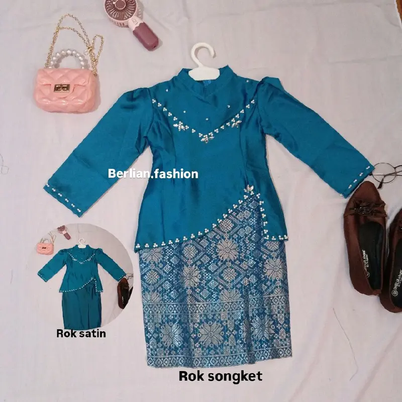 3 COD Termurah! Oneset anak melayu  baju dan rok songket dan rok satin perempuan cewek Malaysia look 1 sampai 13 tahun kurung pesta Baju setelan 1