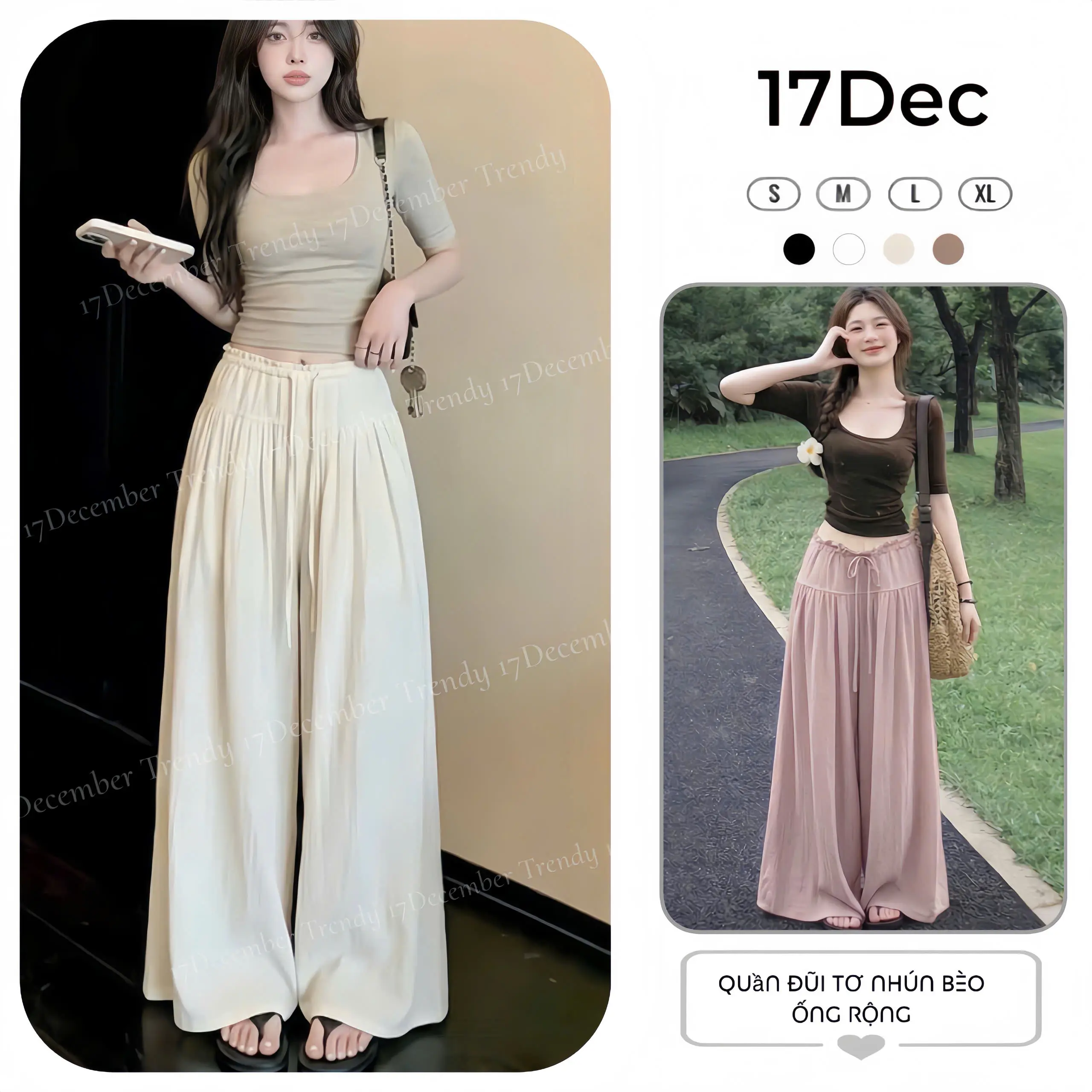 [XẢ KHO 89K] Quần đũi linen giả váy ống rộng 17Dec-818, quần đũi tơ ống rộng giả váy thiết kế bèo nhún 2 lớp