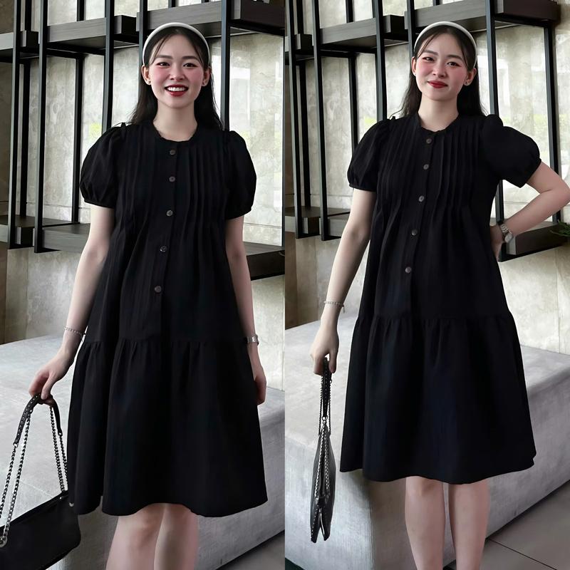  Đầm bầu đũi gân Bella xêp ly  nhỏ cổ nhún bèo phù hợp công sở hay những buổi cafe đều xinh  thoải mái năng động 