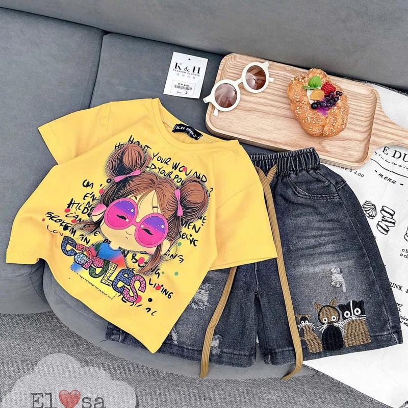 Sét áo hồng -vàng kèm quần bò thêu cho bé gái từ 10-30kg annakids