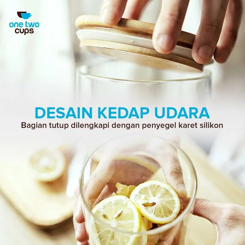 One Two Cups Toples Kaca Penyimpanan Makanan Coffee Storage Glass Jar - GH1270ORIGINAL 1