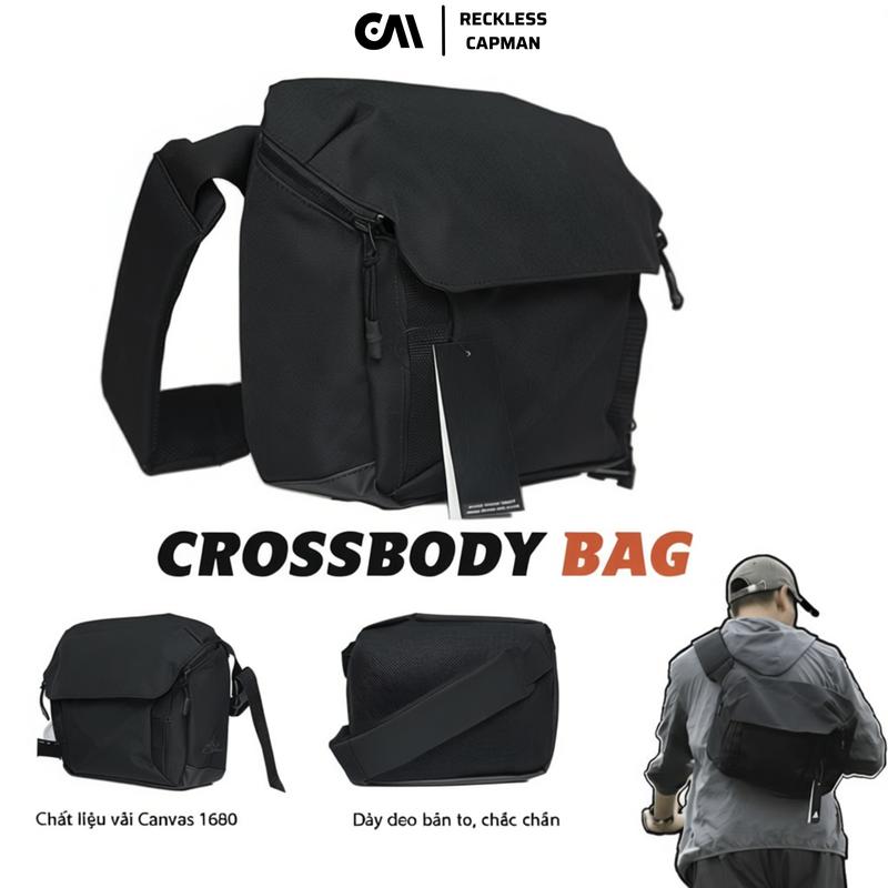  Reckless Capman Túi Đeo Chéo Nam Canvas Cỡ Lớn Chống Sốc Chống Nước Đựng Vừa Laptop Bag Balo Đeo Vai Khóa Kéo Waistbag 35x25x10cm 
