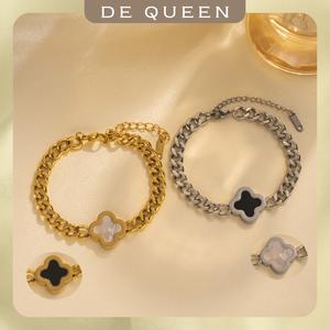 New Fashion Titanium Steel Sliver Gold Plated Color Preserving Diamond Zircon Simple Four Leaf Clover Bracelets For Women