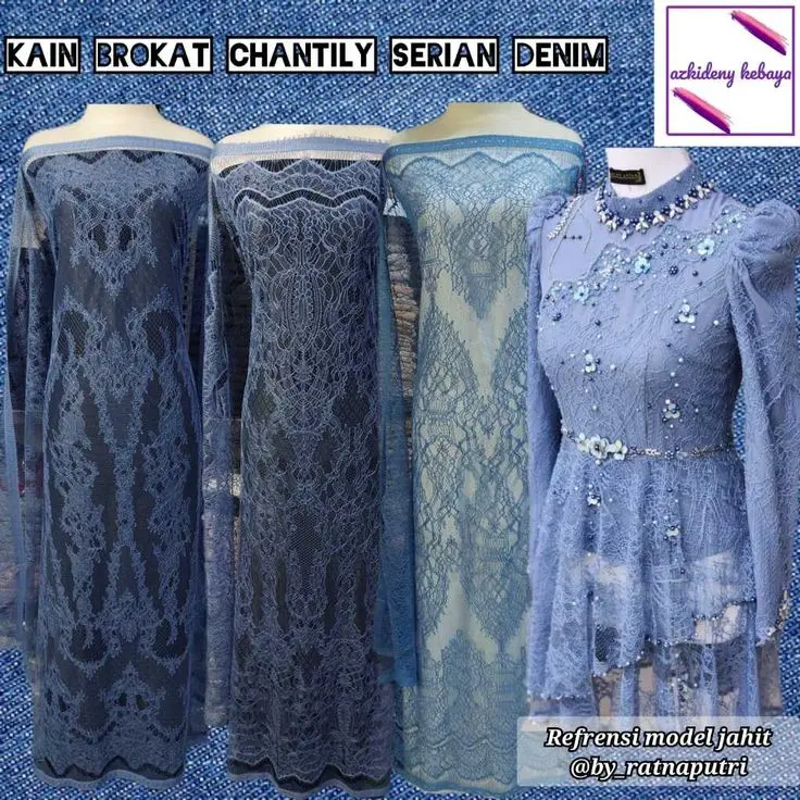 (ORIGINAL) Kain Brokat Chantily - Rekomendasi untuk Baju Kebaya Modern - Cukup Buat 1 baju Long dress Lengan Panjang - Arahan Baju Kebaya Wisuda, Kondangan, Bridesmade dll kain 3