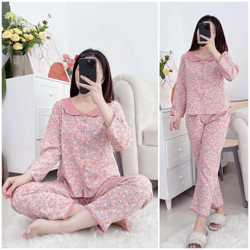 (Châu) Bộ cổ sen tay nơ hoa hồng chất lụa mềm mịn mát