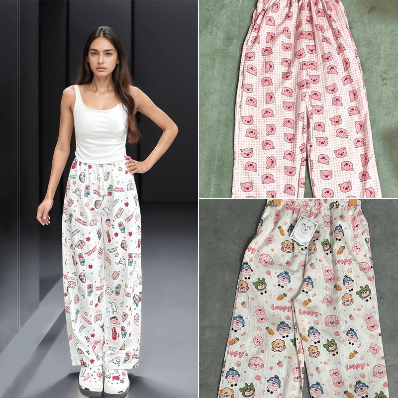 Quần Hoạt Hình Nữ Vải Đũi Gân Dáng Xuông Ống Rộng - ST SHOP