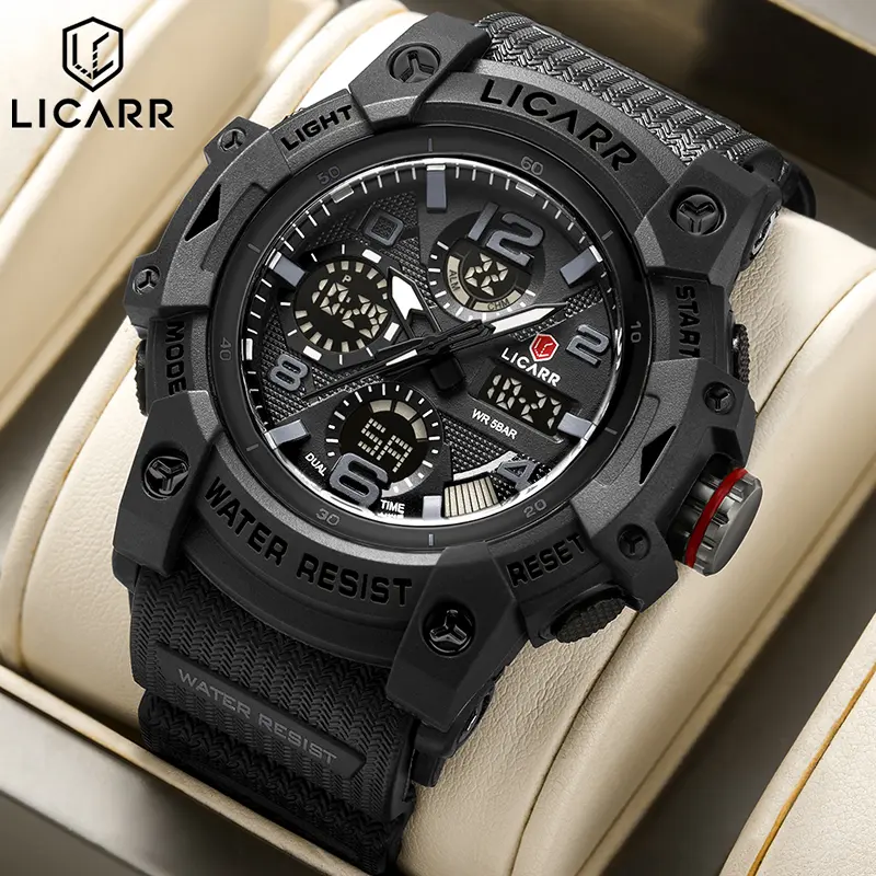 LICARR Jam Tangan Pria Fashion Analog-Digital Kasual Tahan Air Kuarza Olahraga dengan Kalender dan Stopwatch 9540