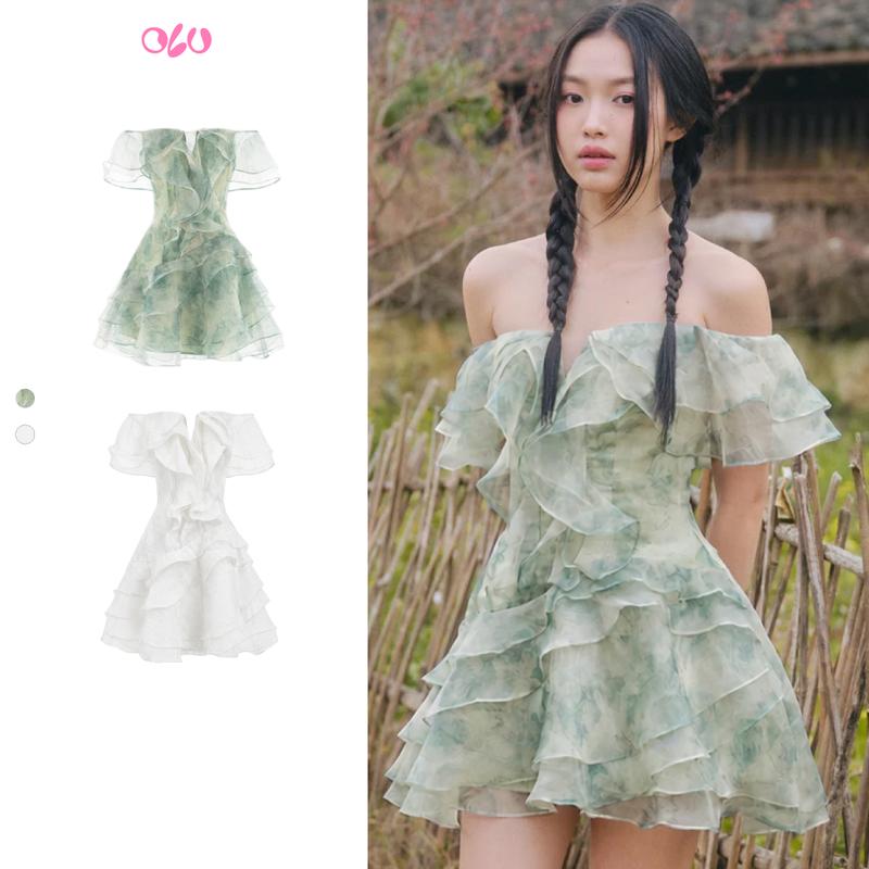 Đầm OLV trễ vai voan hoa trễ vai phối bèo dáng xòe Ianthe thanh lịch nữ tính đi chơi mùa hè