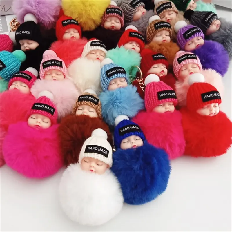 Móc Chìa Khóa Búp Bê Nhồi Bông Mặt Dây Chuyền Bông Pom Pom, Móc Chìa Khóa Em Bé Ngủ, Thiết Kế Sáng Tạo Và Dễ Thương, Thích Hợp Làm Đồ Trang Trí Mặt Dây Chuyền Ba Lô, Quà Tặng Phổ Biến 2