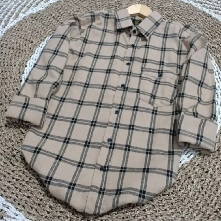 Kemeja flanel lengan panjang unisex kemeja flanel terlaris motif doble strip Atasan 3