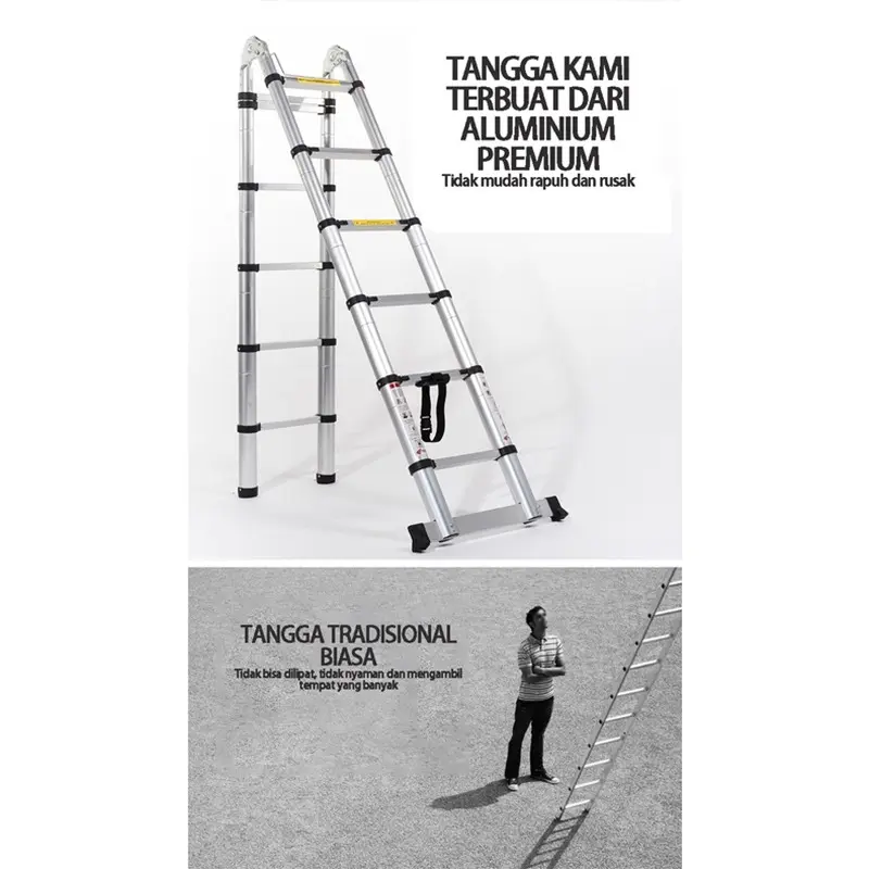Tangga Lipat Aluminium 4.4M/Teleskopik Single Telescopic Ladder4.4M /Double Telescopic Ladder4.4M/Tangga 4.4 M Lipat Alumunium 6