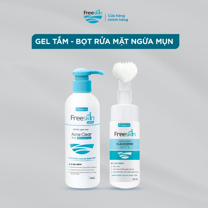 Combo Gel tắm Freeskin Acne Clear Body Shower Gel 250ml & Bọt rửa mặt ngừa mụn Freeskin Cleansing Foam 120ml