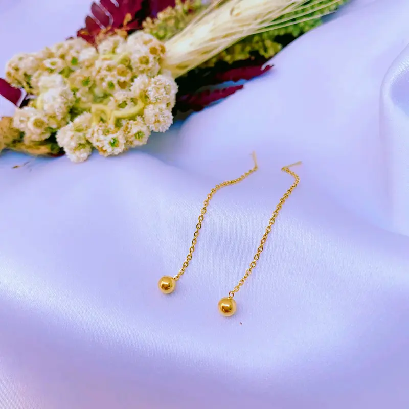 E & J - anting tusuk titanium wanita fashion korea gold 24k motif boba 3