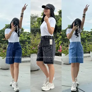 iconicjeans - Mona Highwaist Premium Hotpants Jeans Celana Pendek Jeans Pinggang Karet Bigsize  Korean Look BB 40-100kg Shorts Wanita Santai Casual