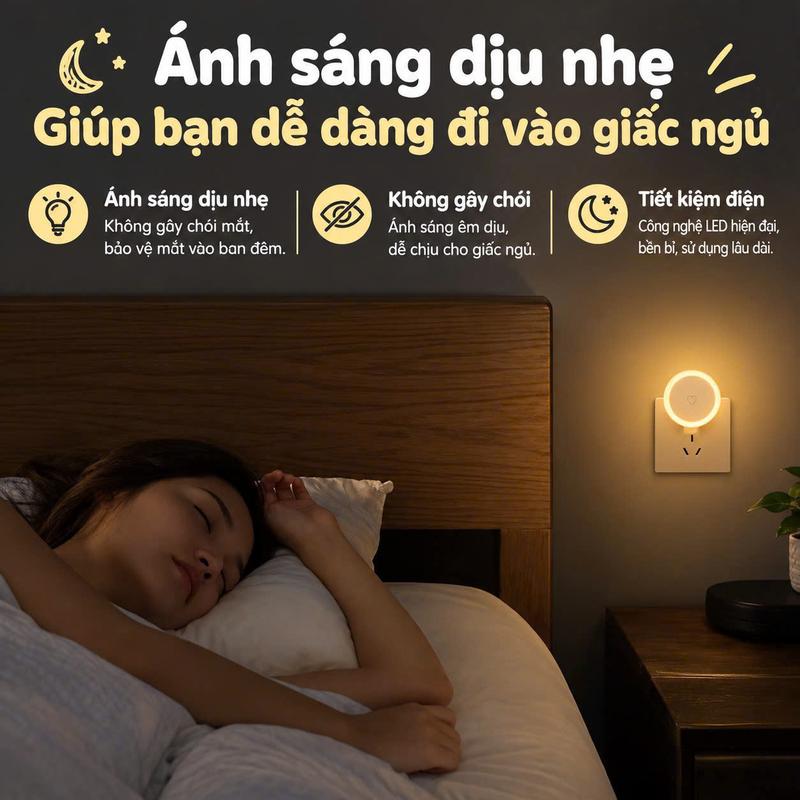 Đèn Ngủ Cảm Biến Thông Minh – Đèn LED Tự Động Bật Tắt, Chiếu Sáng Ban Đêm Tiện Dụng Cho Phòng Ngủ
