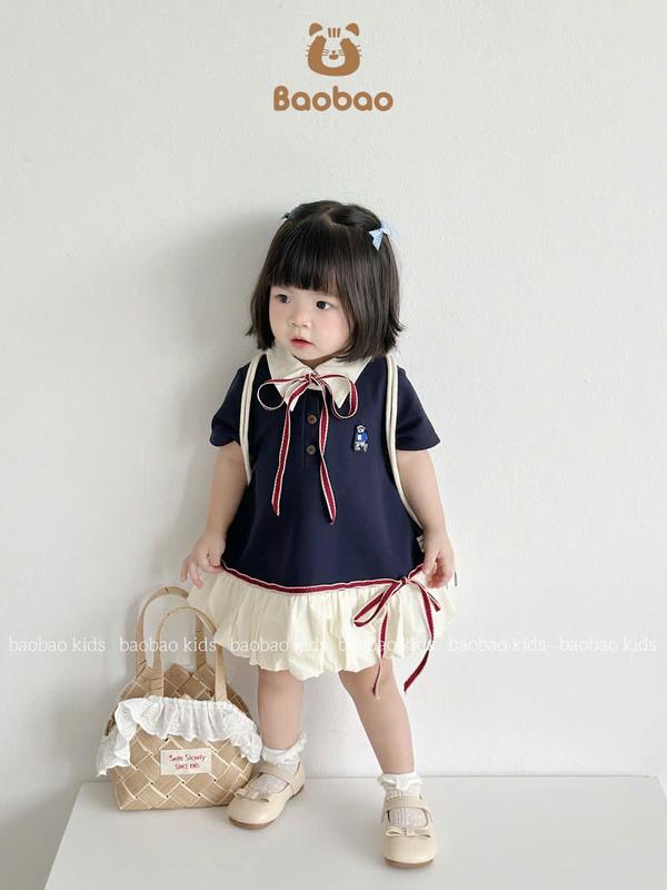 BAOBAO- ODER - VÁY POLO DÁNG BÍ CỘC TAY CỔ SƠ MI BUỘC NƠ XINH XẮN CHO BÉ GÁI - M451