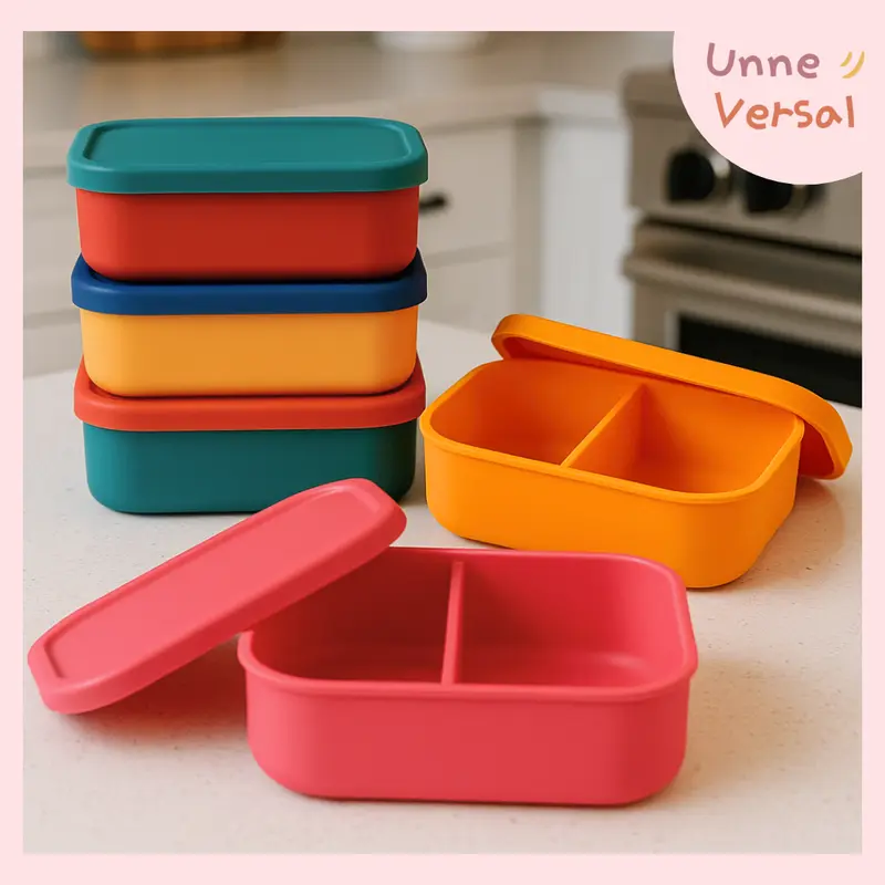 [ Unne.versal ] – Kotak bekal sekat 2/Lunch box silicone 2 compart/ Bento silicone premium lunch box/Kotak bekal anak/Tempat makan silikon anti tumpah anak/Lunch box anti pecah anti bocor/kotak makan sekat silikon/bpa free/food grade 0