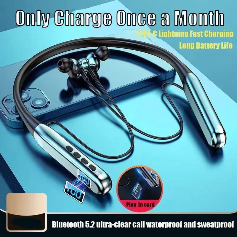 Tai nghe Bluetooth, Chính hãng của ROR Store, Thời gian chơi 200 giờ, có Mic, thẻ từ TF, dây đeo cổ không dây thoải mái, tai nghe trong tai