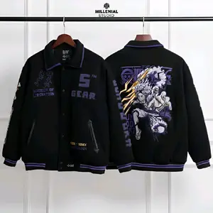 LIMITED VARSITY JACKET ONE PIECE LUFFY BLACK PURPLE SUN GOD NIKA | JAKET BASEBALL BORDIR ORIGINAL Katun Fleece Pria Wanita Unisex Distro Bomber Keren