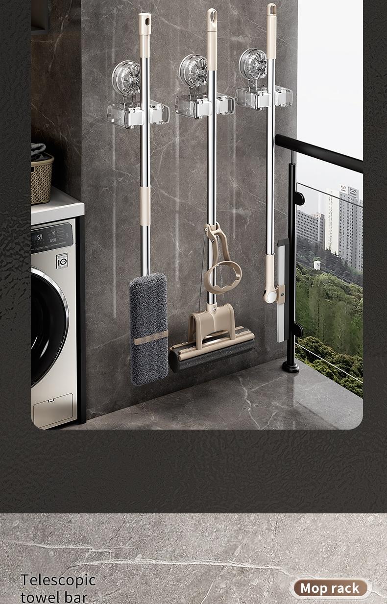 Product Introduction of Suction Cup Mop Holder Hook Two Clips No Drilling Household Bathroom Simple Storage Clip Movable Mop Holder 12