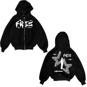 Hoodie Zipper Pria Boxy Hitam FRCS Star Bintang Flecee Nyaman High Quality Premium