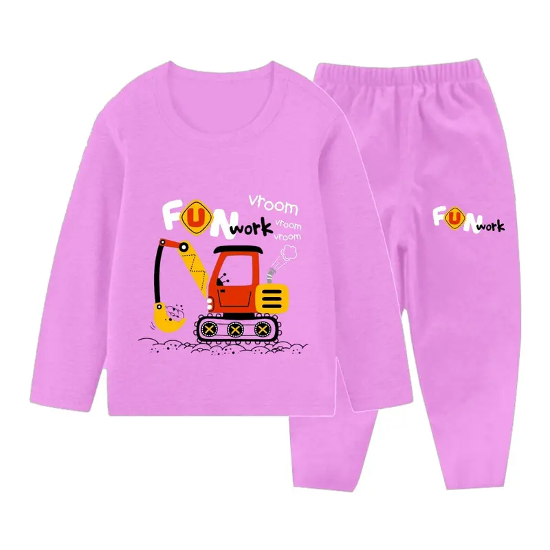 Setelan Piyama Anak Excavator Lengan Panjang / Baju Tidur Lengan Panjang Anak Cewek Cowok 8