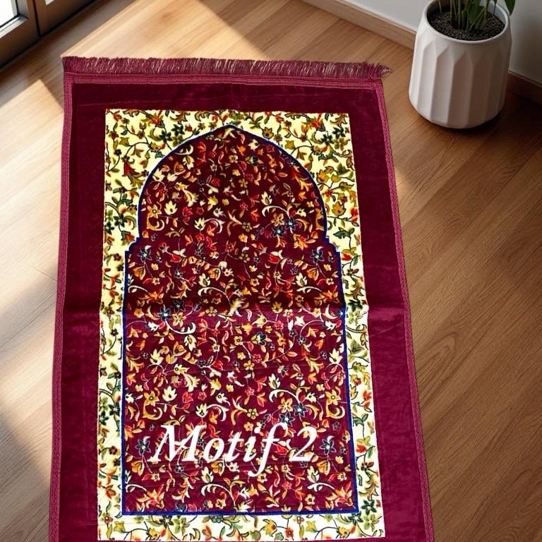 Sajadah JAIPUR Tebal Embos Halus Nyaman Ukuran Standar 70 x 110 Empuk Lembut - Motif Hitam - Turki, Muslim sajad ah Rumbai 0