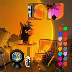 RGB16カラーのリモコン付きサンセット雰囲気ランプ、シングルカラーのサンセットプロジェクションLEDライト、寝室用・リビング用のロマンチックな装飾、クリスマスギフト   トップスのおすすめ