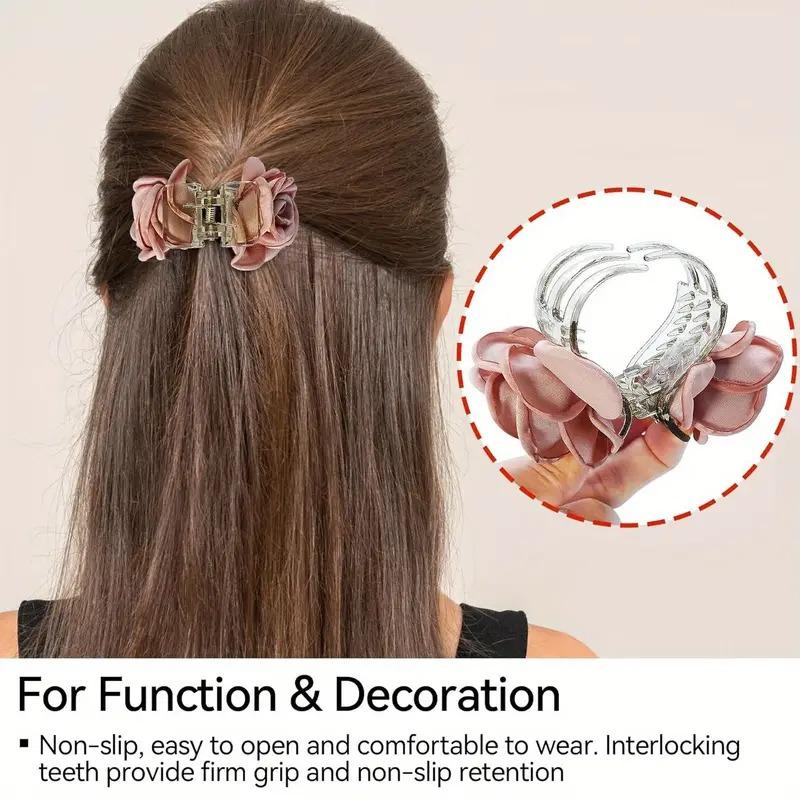 Product Introduction of 3pcs Elegant Vintage Rose Hair Claw Clips, Medium Size Fabric Floral Hair Accessories for Women, Fashionable Design for Daily Wear, Parties, Valentine'S Day 6