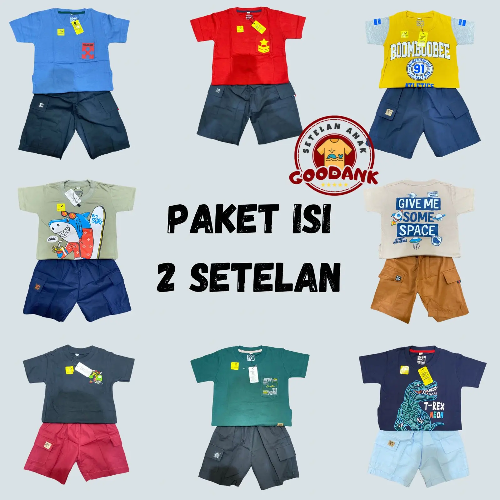 PAKET 2 SETELAN KATUN ANAK BMB COWOK CELANA PENDEK (MIX MOTIF MIX WARNA)