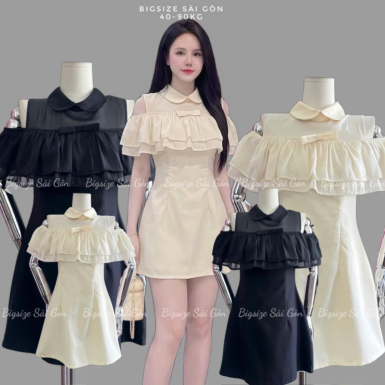 Váy Tiểu Thư Dự Tiệc Vai Trễ Bèo Tầng Cổ Peter Pan Thanh Lịch Thư Cotton Lạnh Phối Vone Cao Cấp Thanh Lịch Cho Các Nàng Bigsize 40–90kg Thời Trang Nữ Béo Xinh Shop - A.1596