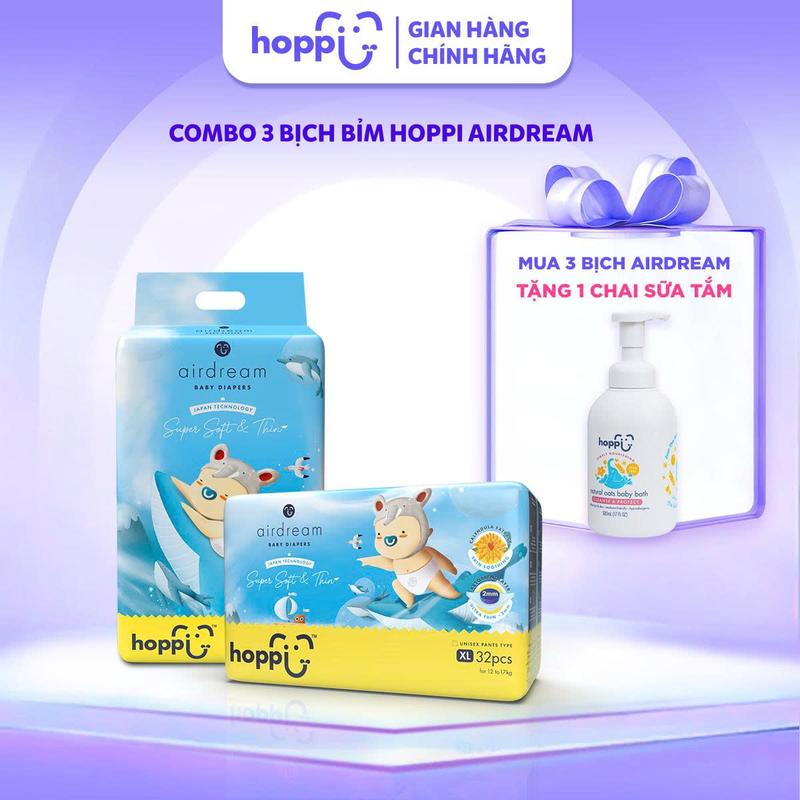 [ DEAL SỐC ] Mua 3 bịch tã - bỉm Hoppi Airdream tặng ngay 1 Chai Sữa Tắm& Gội Yến Mạch Cho Bé Hoppi 500ml