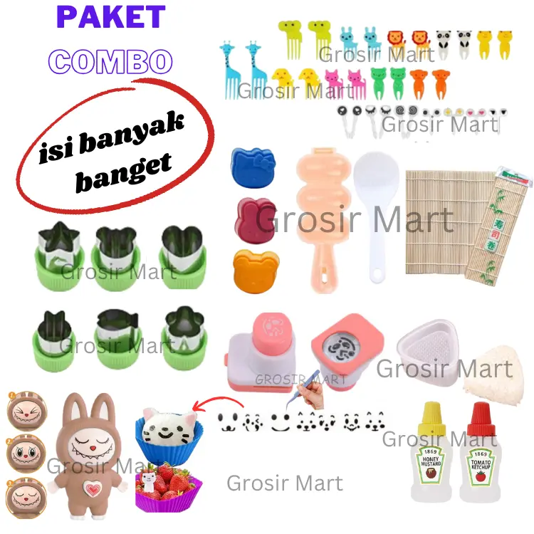 Isi 50 Paket Perlengkapan Bento Anak Set Komplit Bekal Anak Sekolah Cetakan Nasi Bento Bulat Karakter Murah Hemat Lengkap Peralatan Bento Tools Perintilan Bento Anak Hiasan Bento Tusukan Bento Karakter Lucu 0