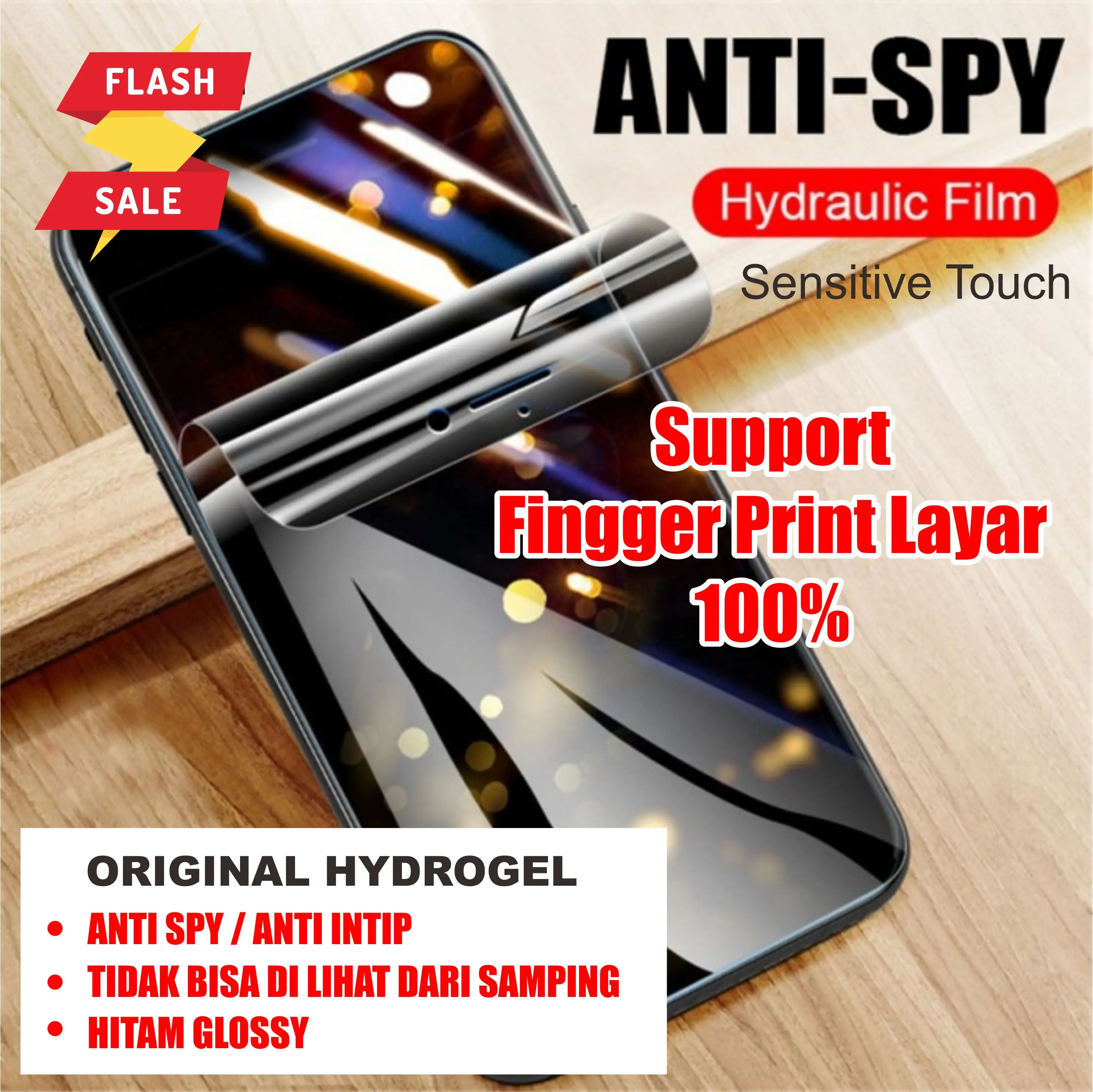 HYDROGEL ANTI SPY GLOSSY ANTI INTIP SUPPORT FINGER PRINT LAYAR