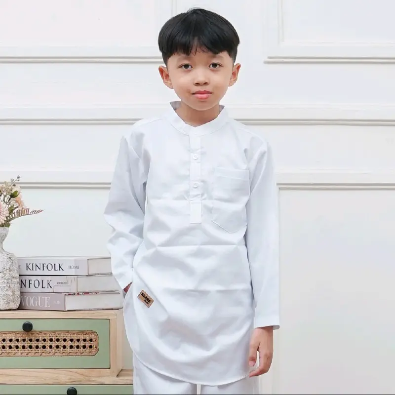 Celana Putih Panjang Kolor Karet Anak Usia 3-10 Tahun Untuk Upacara, TPQ, TPA, Madrasah, Jahitan Sisi Luar Dalam Paha, Saku Samping, Katun Toyobo Nyaman Santai Fashion 3