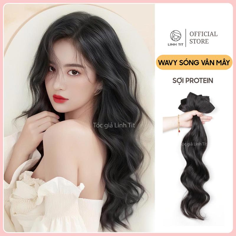 Wavy vân mây- 3 phím kẹp PROTEIN sợi tơ siêu thực 45-55cm Tóc Giả Linh Tít