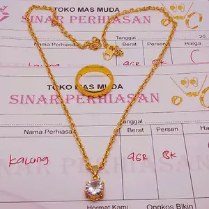 Kalung nuri liontin mata satu free cincin polos emas muda 8k dapat surat dari toko
