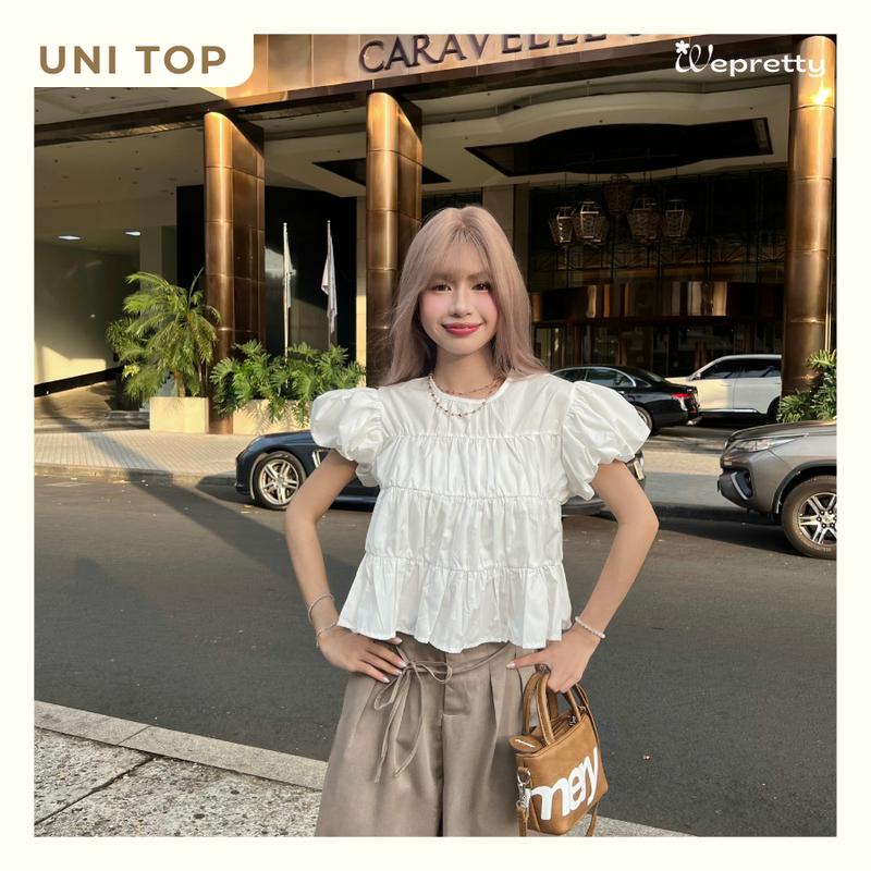 Áo BabyDoll AH23 Uni Top Wepretty Clothes Cổ Tròn Tay Phồng Nữ Tính Dễ Phối Đồ Thích Hợp Mặc Mùa Hè