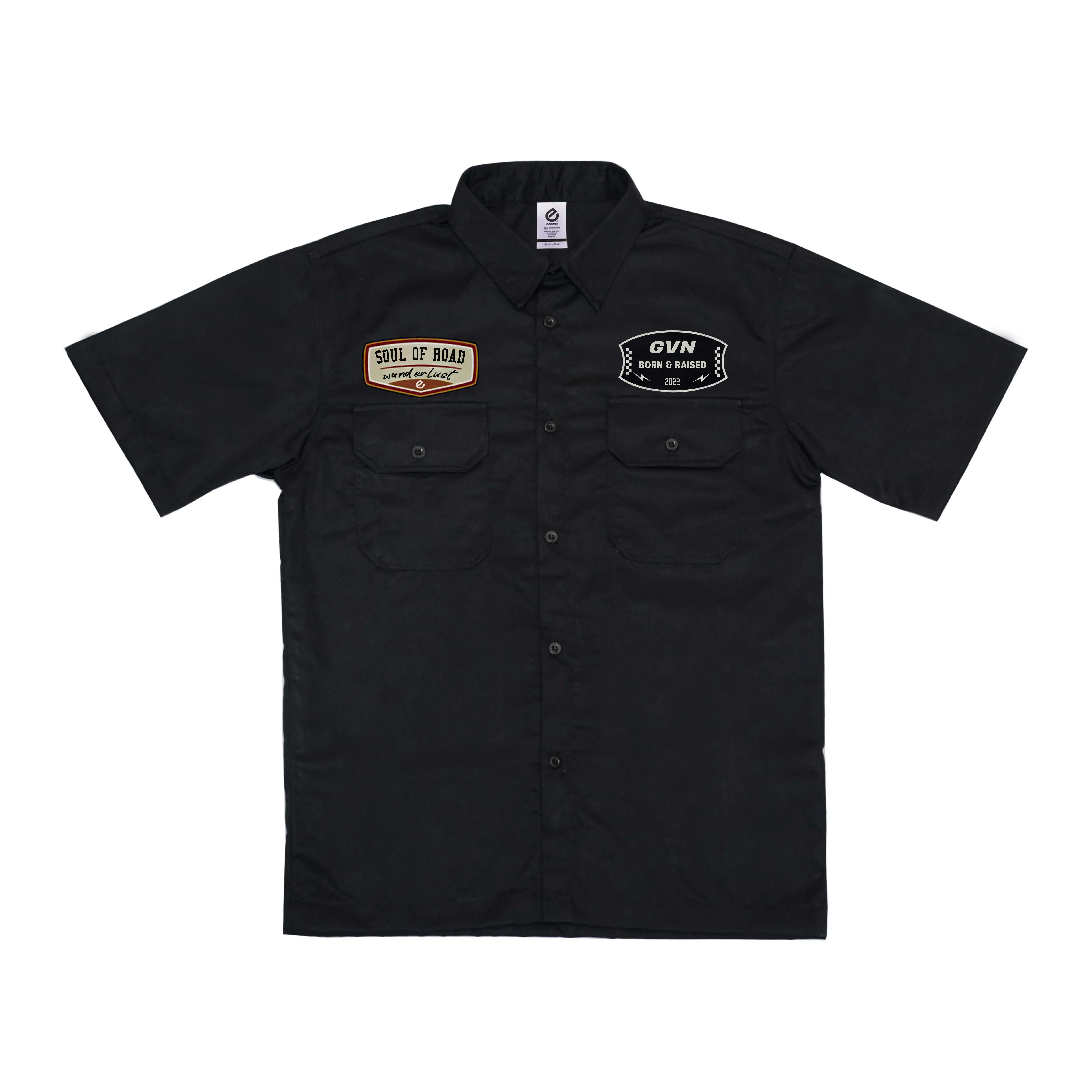 Goovin Workshirt Wanderlust Kemeja Lengan Pendek Hitam pria