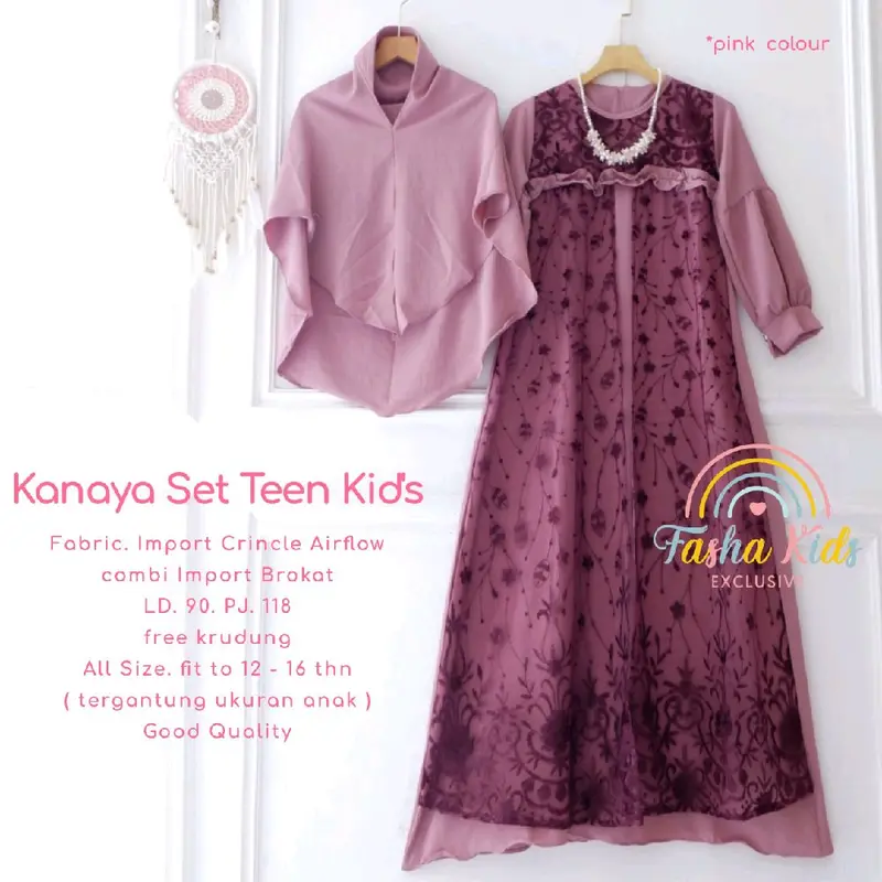 Kanaya Set Teen Kids Dress Anak Remaja Crincle Premium Free Hijab | Dress Anak Remaja Mewah Anggun Kondangan Lebaran Muslim Gamis Crinkle 3
