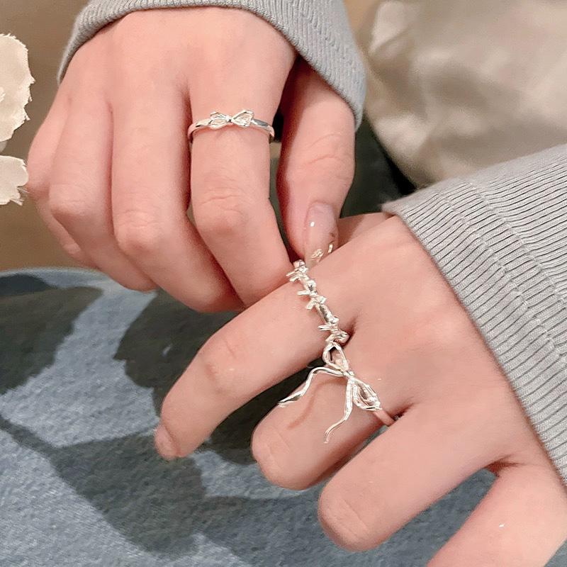 Korea bow ring set female silver color ins summer student birthday gift 7