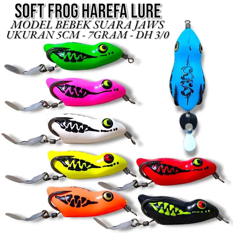 SOFT FROG BERISIK SUARA JAWS MODEL BEBEK HAREFA LURE. UKURAN 3,5CM - 4CM - 4,5CM - 5CM. UMPAN CASTING GABUS DAN TOMAN 4