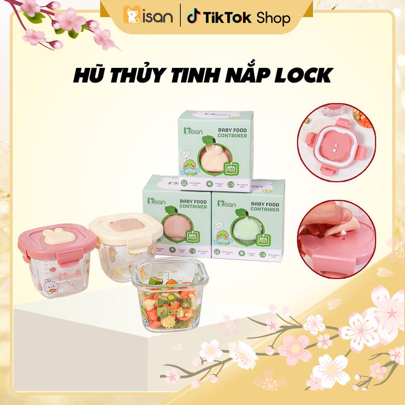 KOC Set 3 Hộp Trữ Đồ Ăn Dặm Cho Bé Có Vạch Chia 180ml Dung Tích 230ml Nắp Lock Misan Chất Liệu Thủy Tinh Chống Tràn