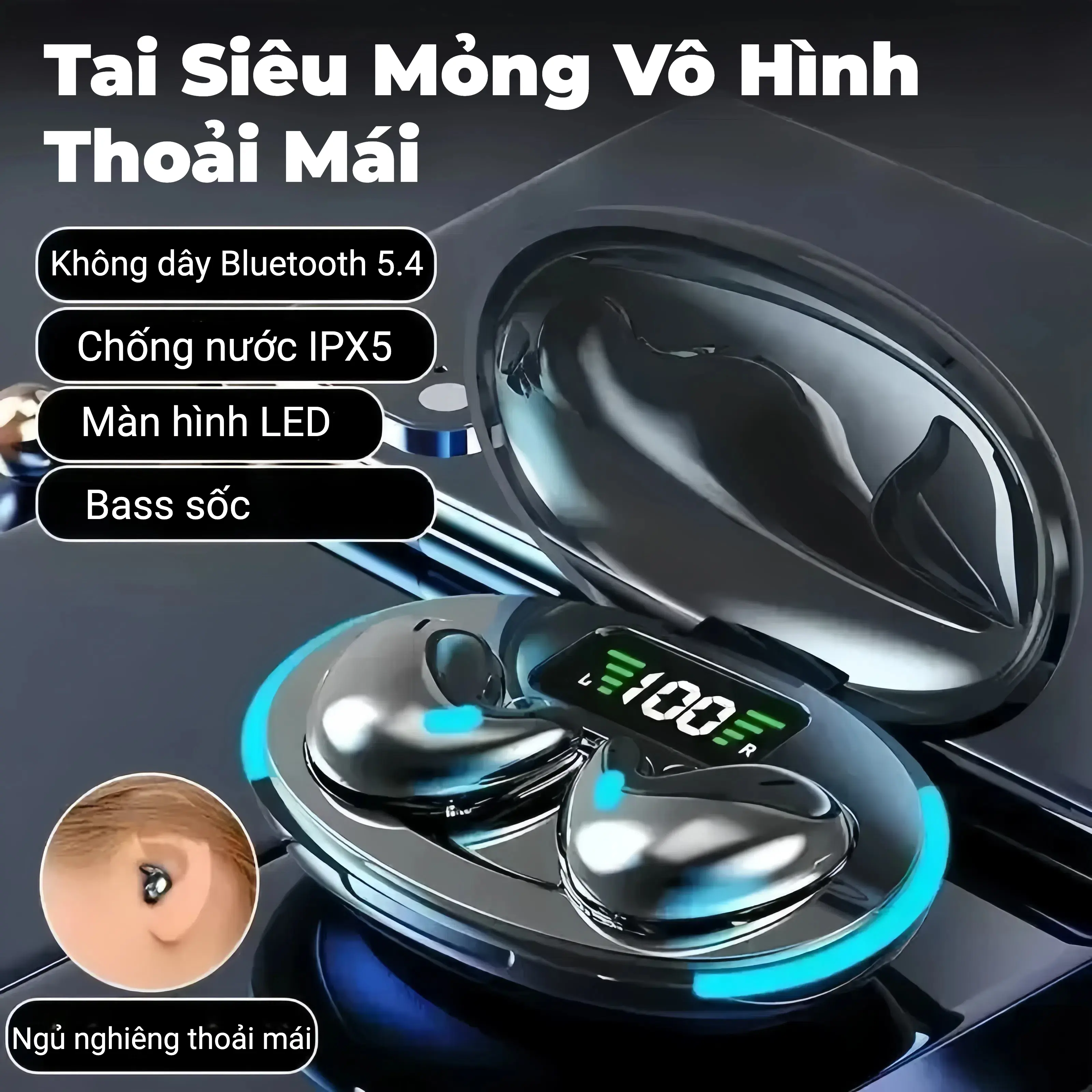 Tai nghe ngủ X55 [2 Quà tặng miễn phí]  1 Nhãn dán hoạt hình+1 Bao tay chơi game, Âm thanh nổi mức HiFi,  iPX5 Chống thấm nước Tích hợp Mic, Cho tai nghe điều khiển cảm ứng iPhone và Andriod | BigBuy360 - bigbuy360.vn
