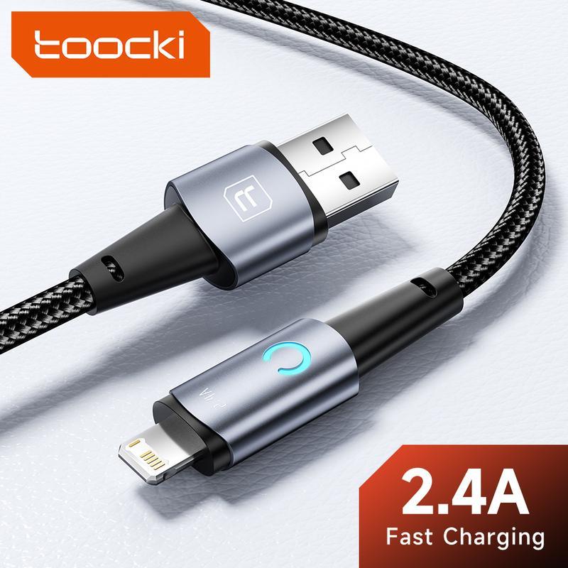 Cáp sạc nhanh USB sang Lightning, Toocki, dành cho iPhone 14 13 12 11 pro max X XR XS 8 7 plus, có đèn LED, Cáp sạc iPhone, Dây sạc nhanh USB sang IOS Phụ Kiện