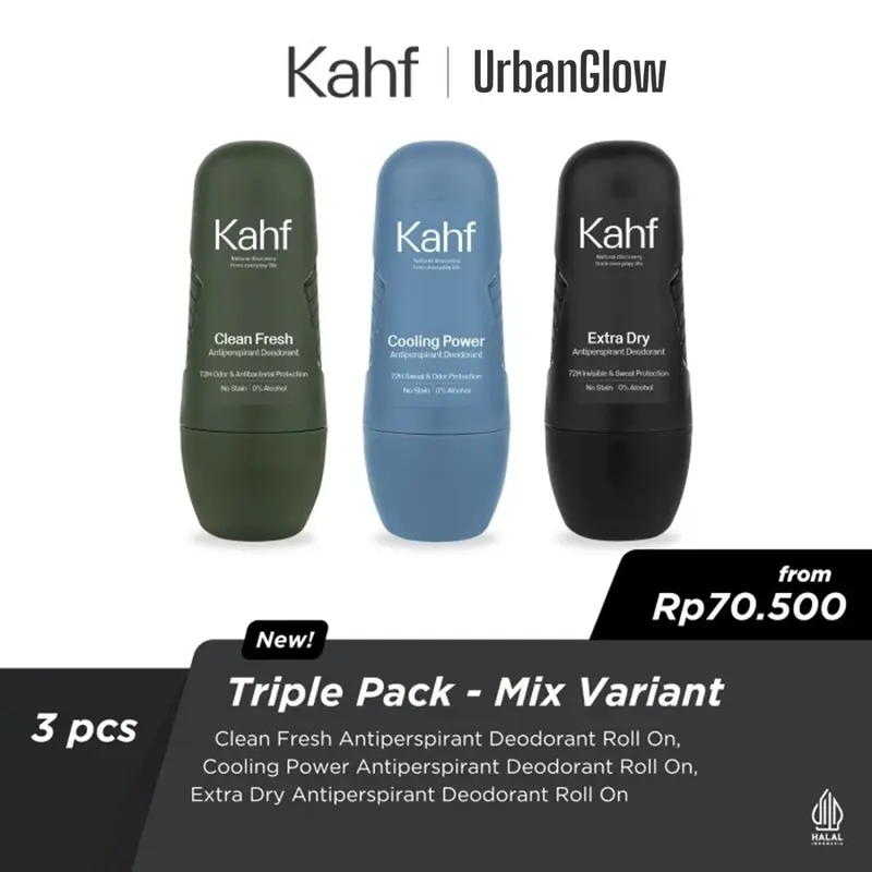 [Triple Pack] KAHF Antiperspirant Deodorant Roll On 45ml x 3 Pcs - Deodoran Pria Anti Bau Badan - UrbanGlow 4