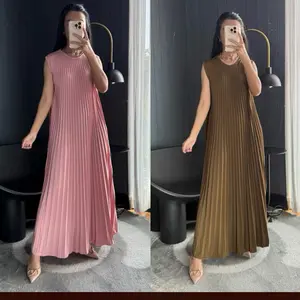 Inner Dress Plisket Mayung pundak lebar / Gamis Plisket Maxi / Long Pleated Dress (P03)