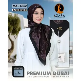Hijab Segiempat Motif Azara Oskara Dubai Premium Black Edition - Beli 5 Pcs Free Hijab / Ciput -  Logo Metal Laser Cut - Voal Motif Eksklusif 3
